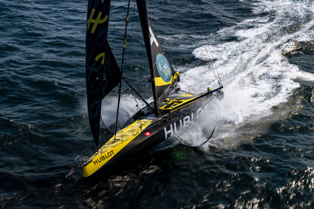 Off Groix, FRANCE - September 8  2022, Skipper Alan Roura, Imoca Hublot, Training prior for the route du rhum, on September 8, 2022 off Groix, France.  © Pierre Bouras