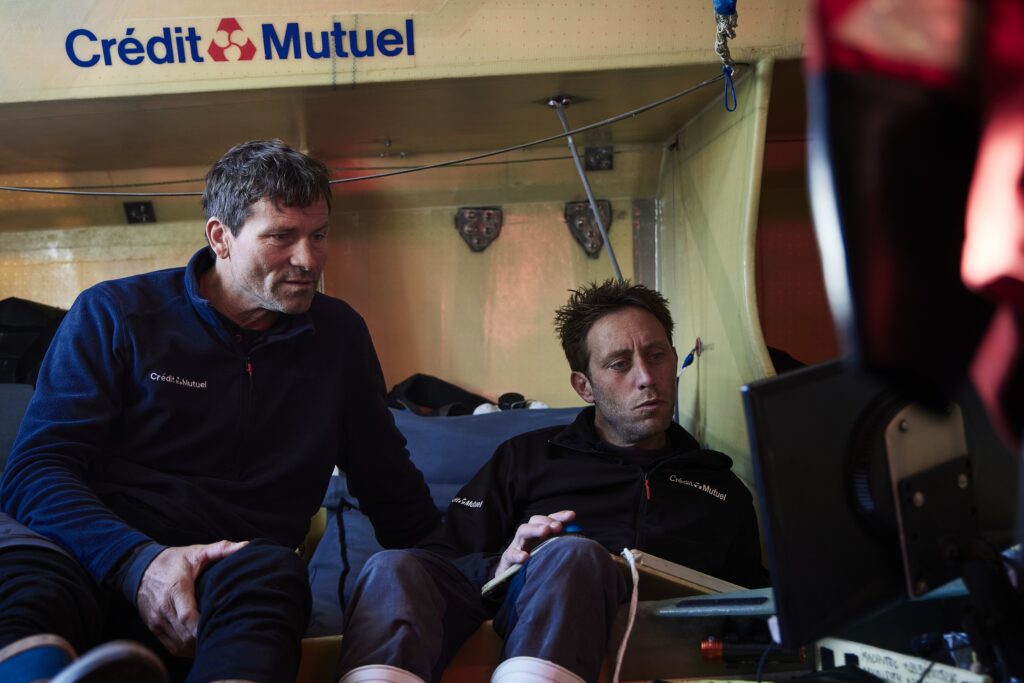 LORIENT, FRANCE - MAY 26: Class 40 Credit Mutuel, skippers Ian Lipinski and Antoine Carpentier, are portraited before the Transat Jacques Vabre, in Lorient, France, on May 26, 2023. (Photo by Anne Beauge)